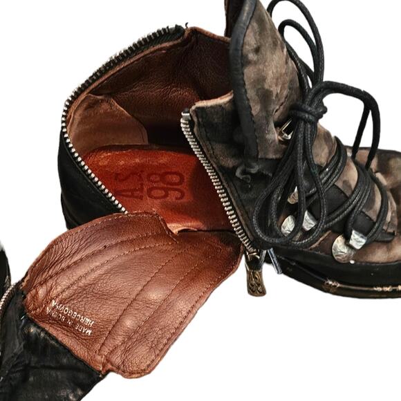 A.S 98 Black and Camo Combat Zippered Moto Biker Boots Size 36 US 6 - Picture 8 of 12